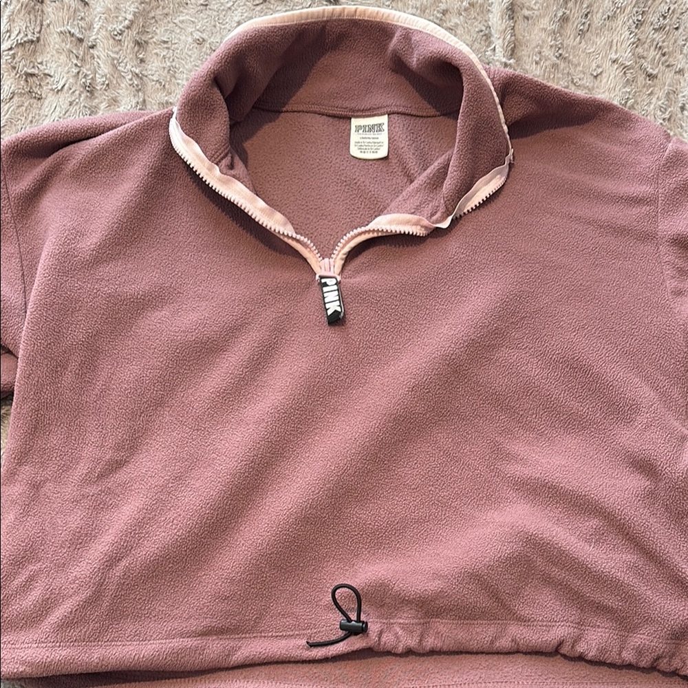 Pink Fleece Cropped Quarter zip Sweater